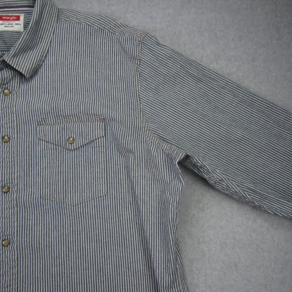 Wrangler Shirt Mens 2XL Indigo Striped Snap Button Pocket Western Shacket - Picture 4 of 15